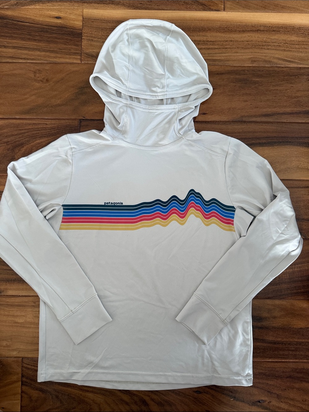 Patagonia Kids' Capilene® Silkweight Hoody - Tan with Multi-color Logo - Size M